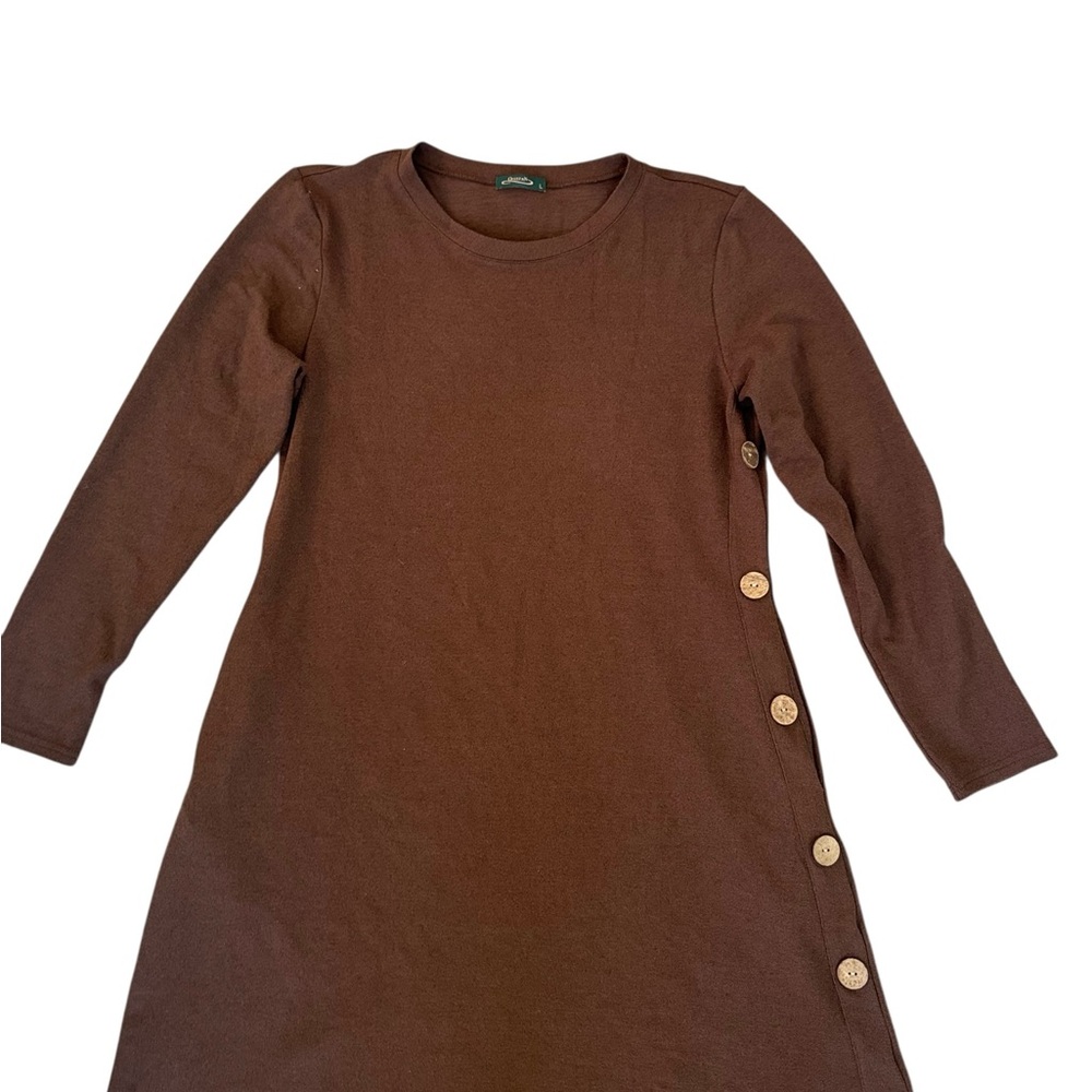 Classic Brown Button-Side Sweater Dress - Women